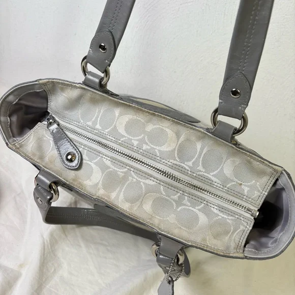 COACH F19042 Patent Leather Canvas Jacquard Logo Monogram Tote Bag Purse - Picture 13 of 16